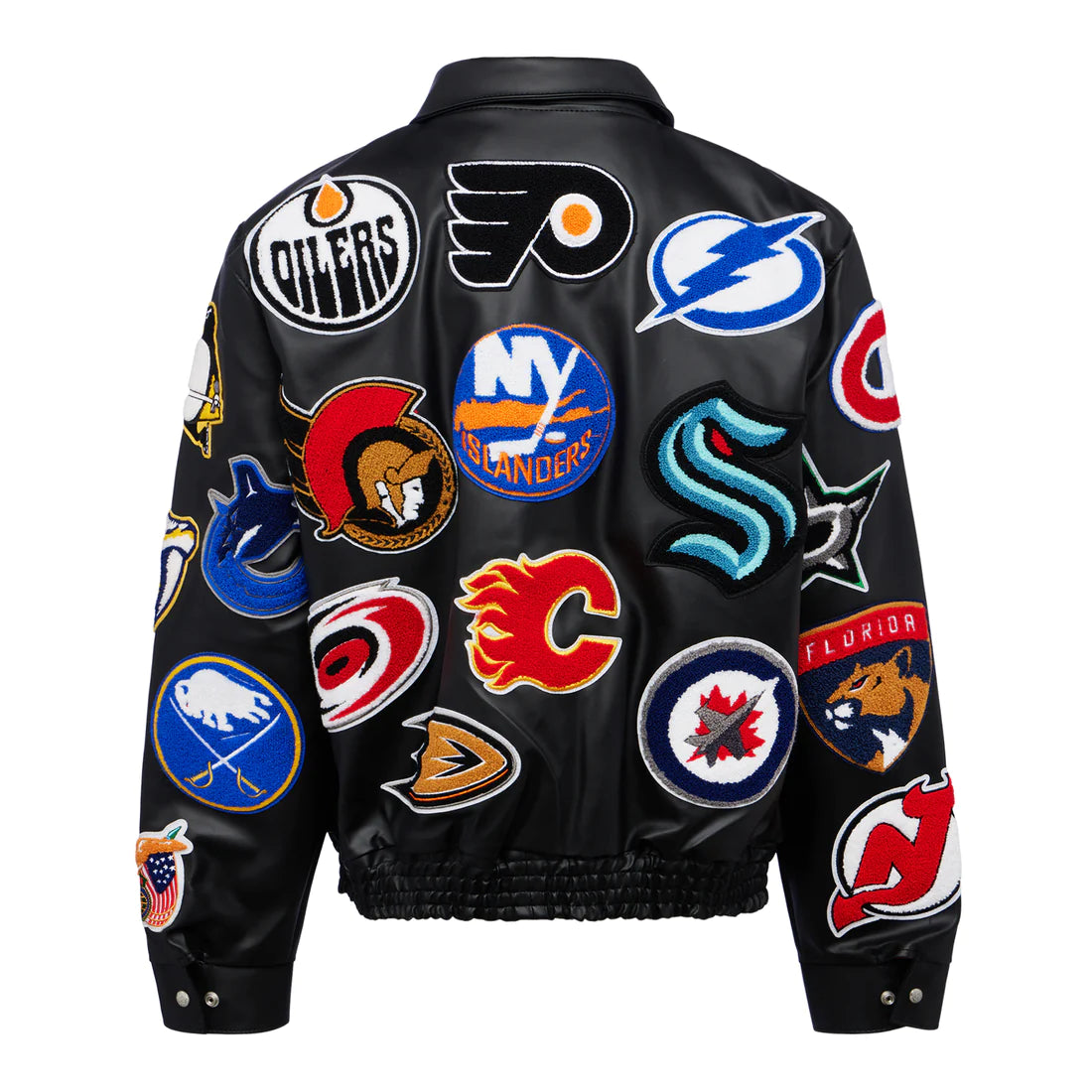 NHL COLLAGE VEGAN LEATHER JACKET BLACK