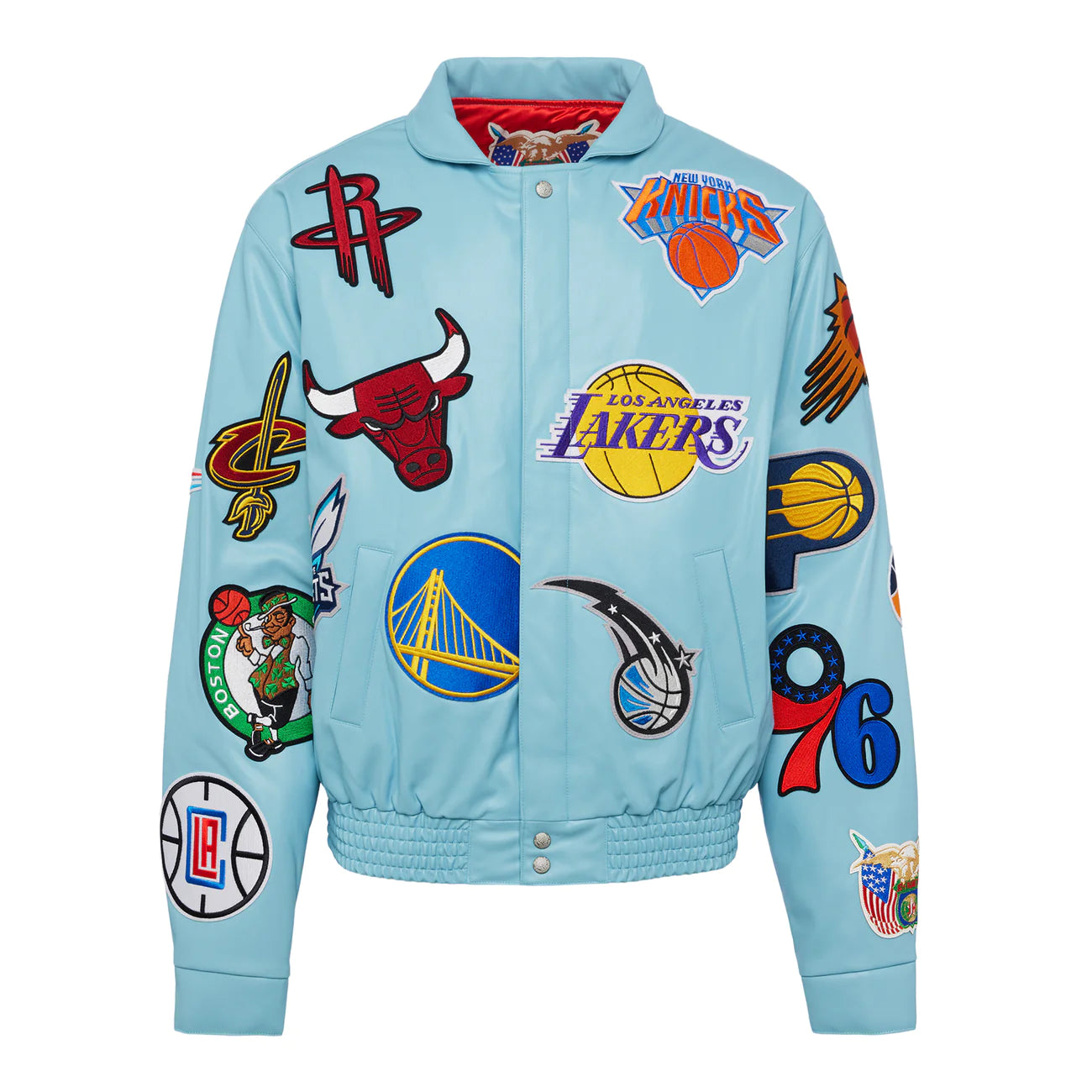 NBA COLLAGE VEGAN LEATHER JACKET CAROLINA BLUE