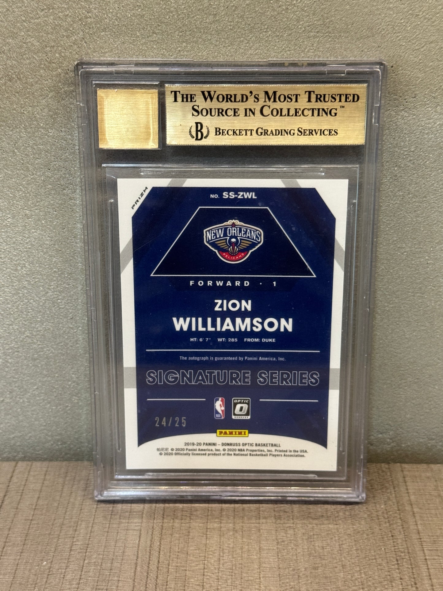2019-20 DONRUSS OPTIC SIGNATURE SERIES BLUE #100 ZION WILLIAMSON 9.5 GEM MINT BECKETT 10 AUTOGRAPH