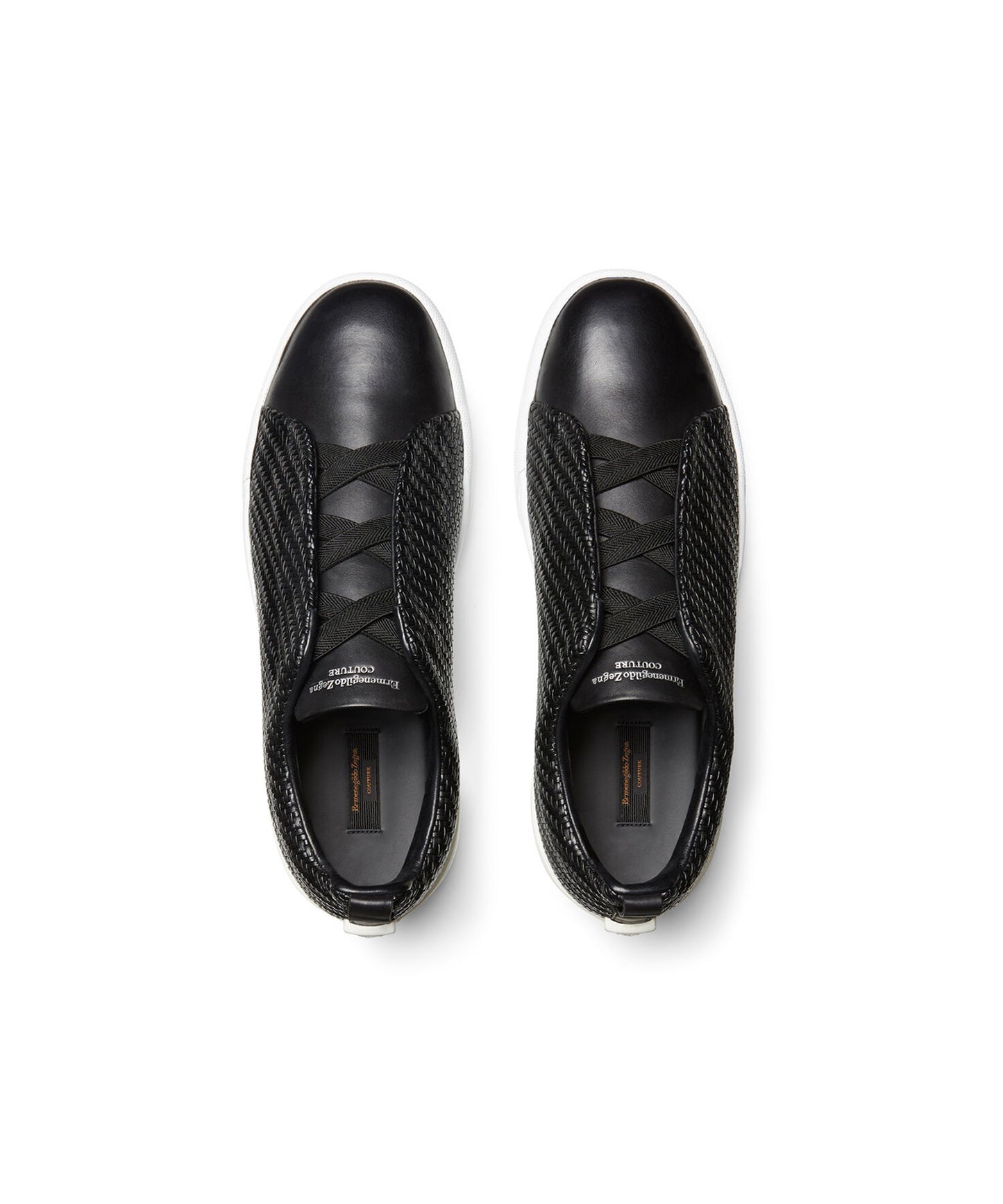 Tenis Zegna Triple Stitch en piel color negro