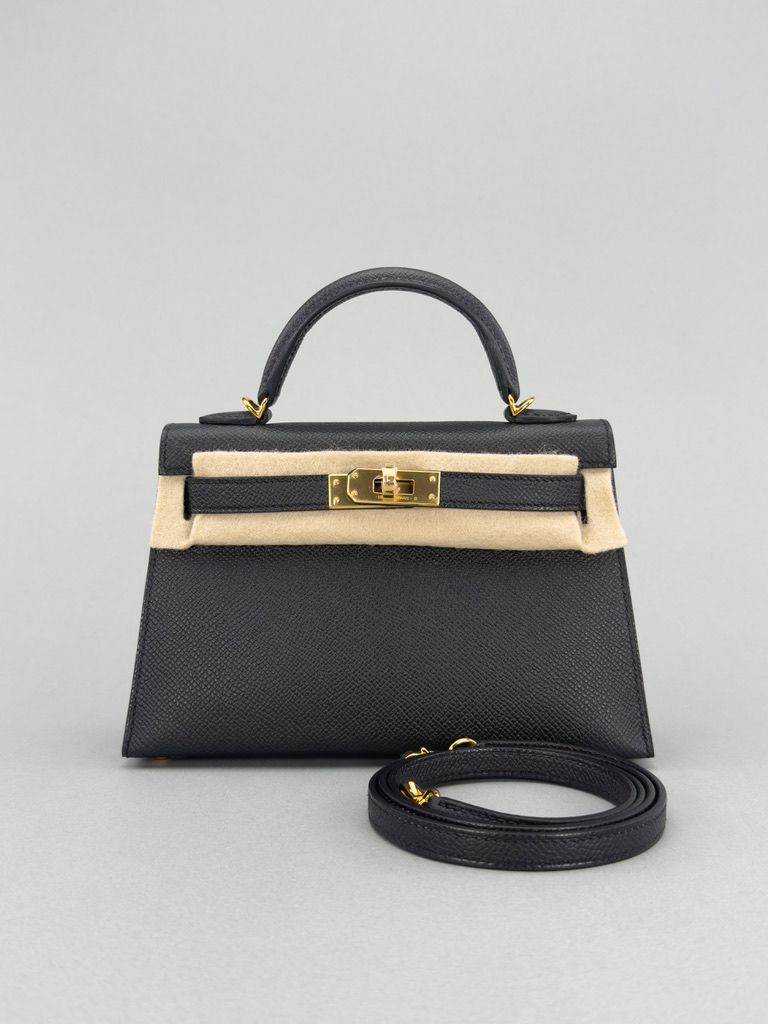Hermes Mini Kelly 20 Epsom Black Gold Hardware