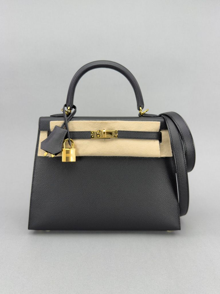 Hermes Kelly 25 Epsom Black Gold Hardware