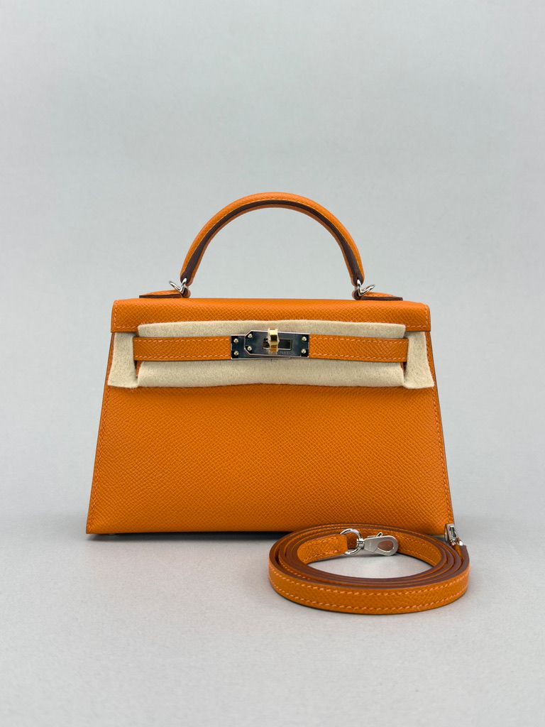 Hermes Mini Kelly 20 Epsom Orange Electrum Gold & Silver Hardware