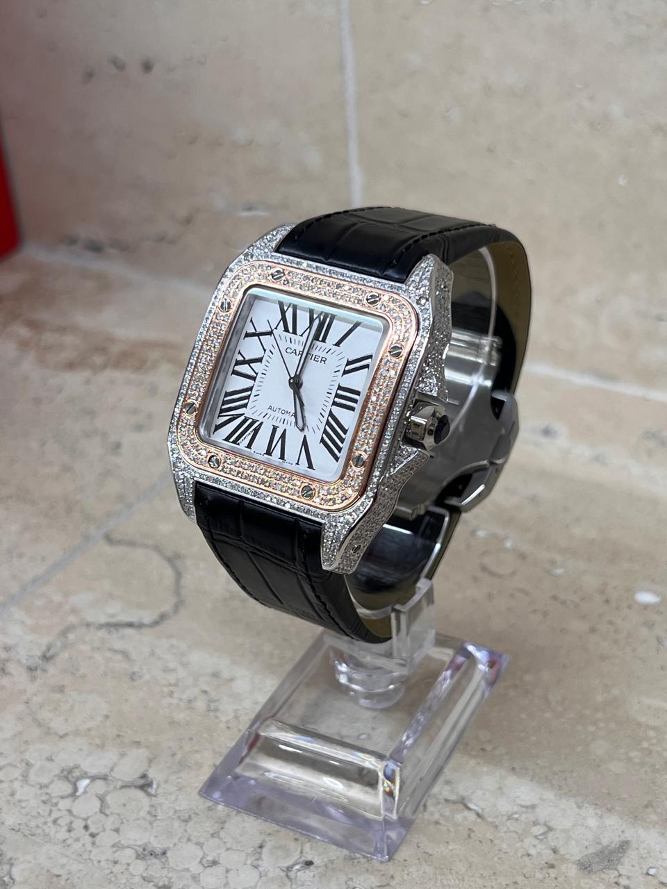 Cartier Santos XL Rose Gold Full Ice Black Whool