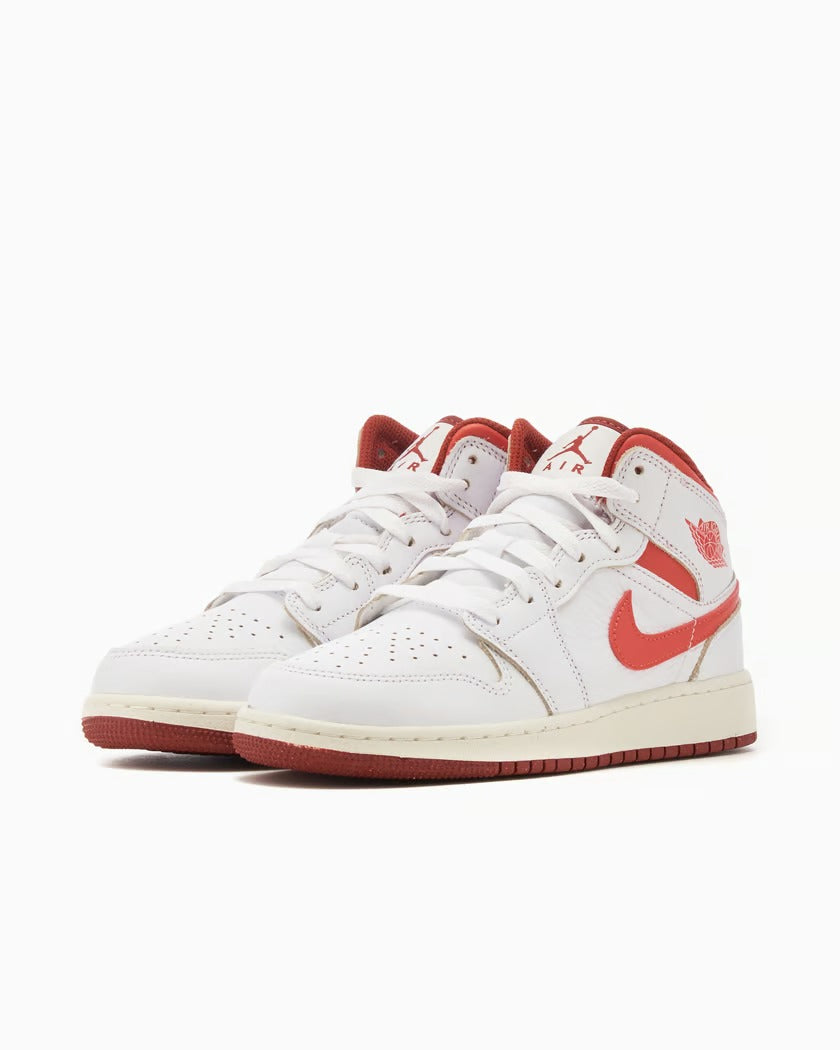Air Jordan 1 Mid SE 'White Dune Red' (GS)