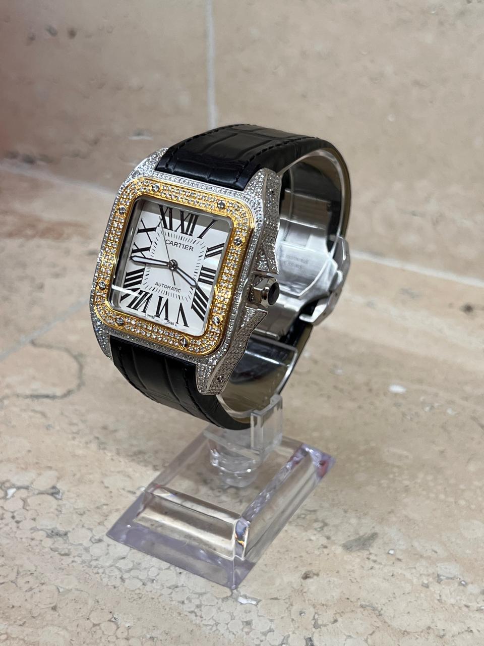 Cartier Santos XL Gold Full Ice Black Whool