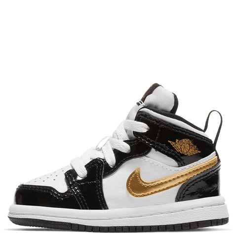 Air Jordan 1 Mid Patent Black White Gold (PS)