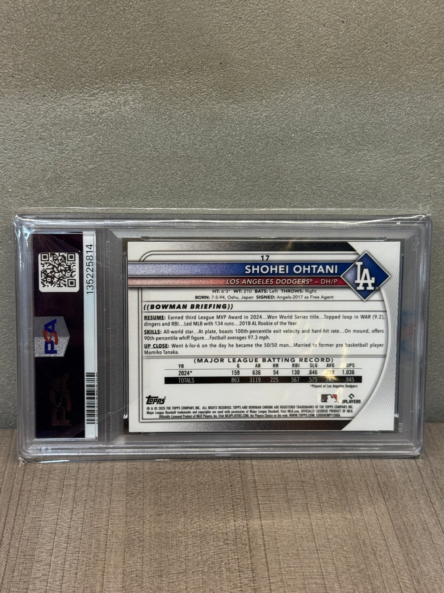 2025 BOWMAN CHROME SHOHEI OHTANI PULSAR REFRACTOR #17 MINT 9 PSA