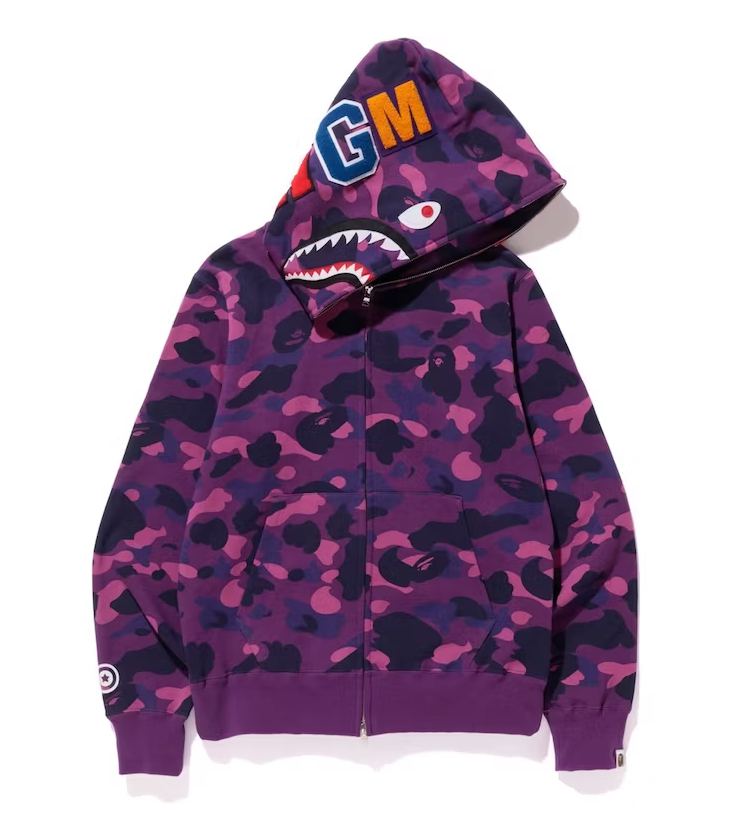 BAPE Color Camo Shark Full Zip Hoodie Purple Kids DROP SHOP
