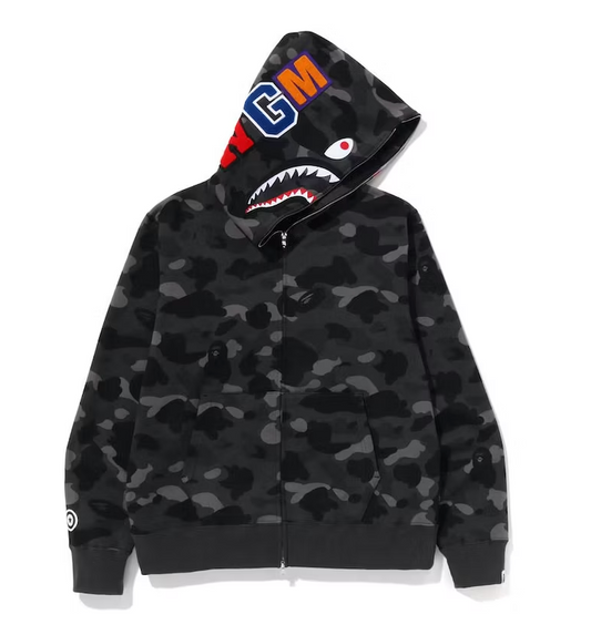 BAPE Color Camo Shark Full Zip Hoodie Black Kids