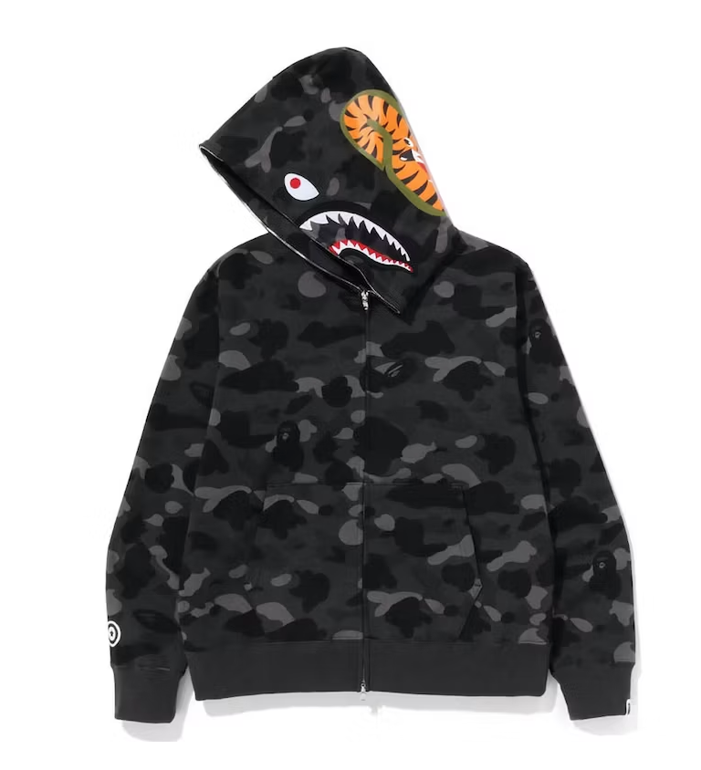 BAPE Color Camo Shark Full Zip Hoodie Black Kids