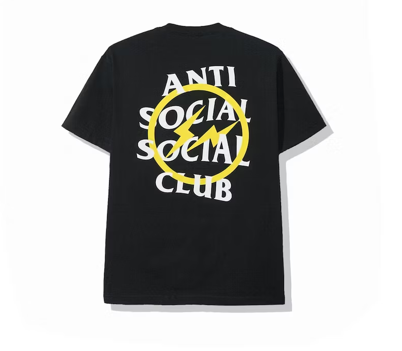 Anti Social Social Club x Fragment Yellow Bolt Tee (FW19) Black