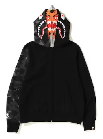 BAPE Color Camo Tiger Shark Full Zip Double Hoodie Black DROP SHOP