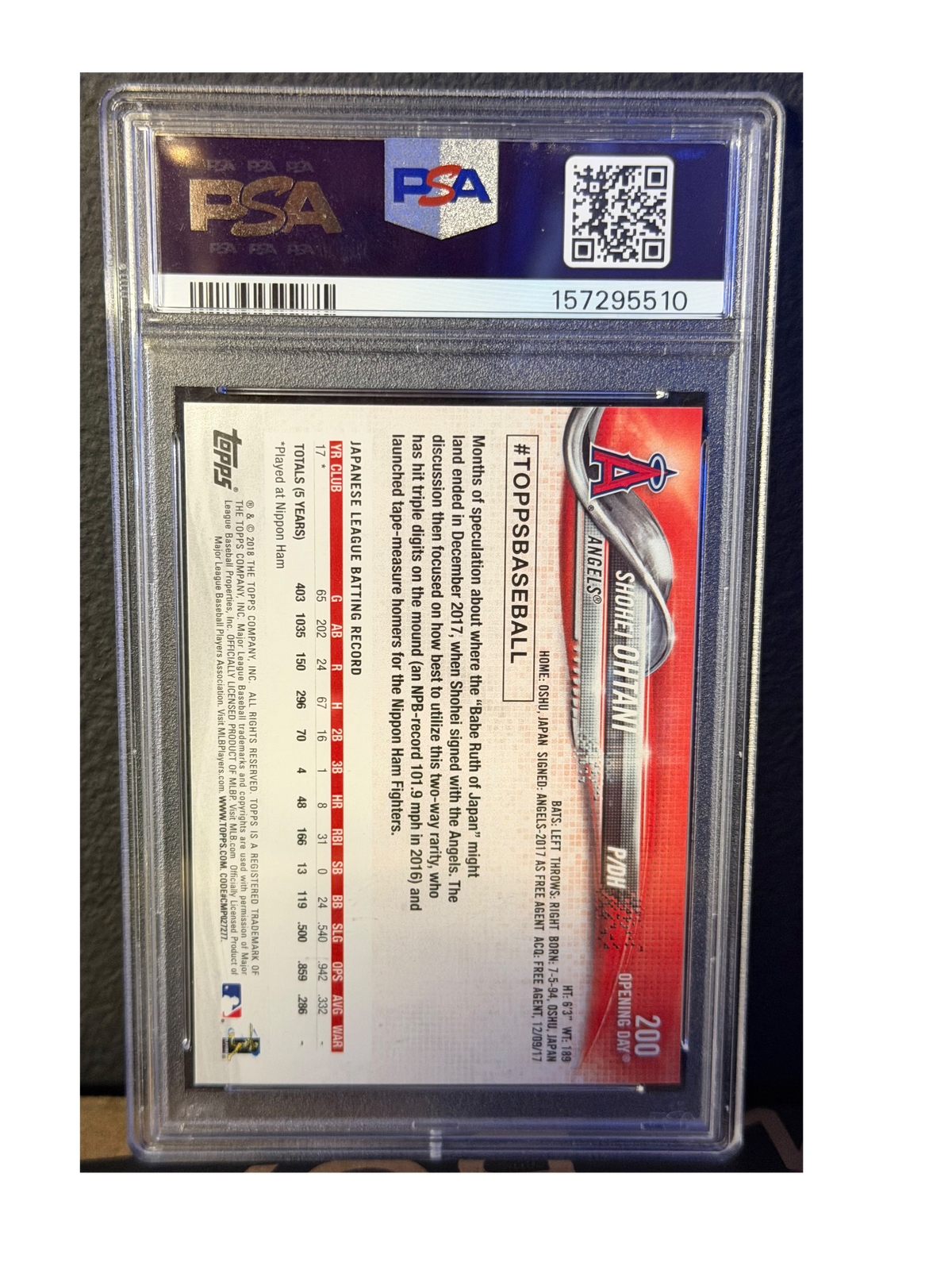 CARTA Topps Oppening Day Shohei Ohtani #200 Rookie Card PSA9