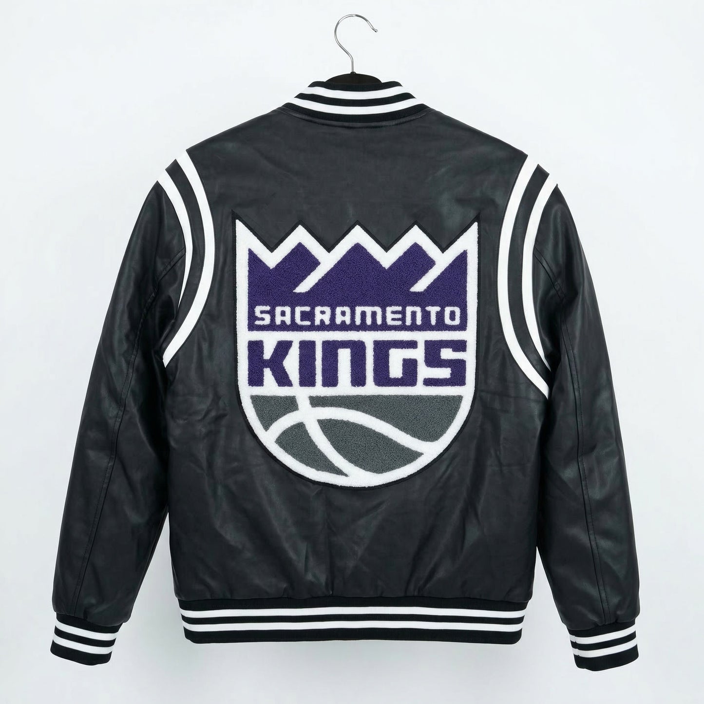 SACRAMENTO KINGS VEGAN LEATHER JACKET Black / White