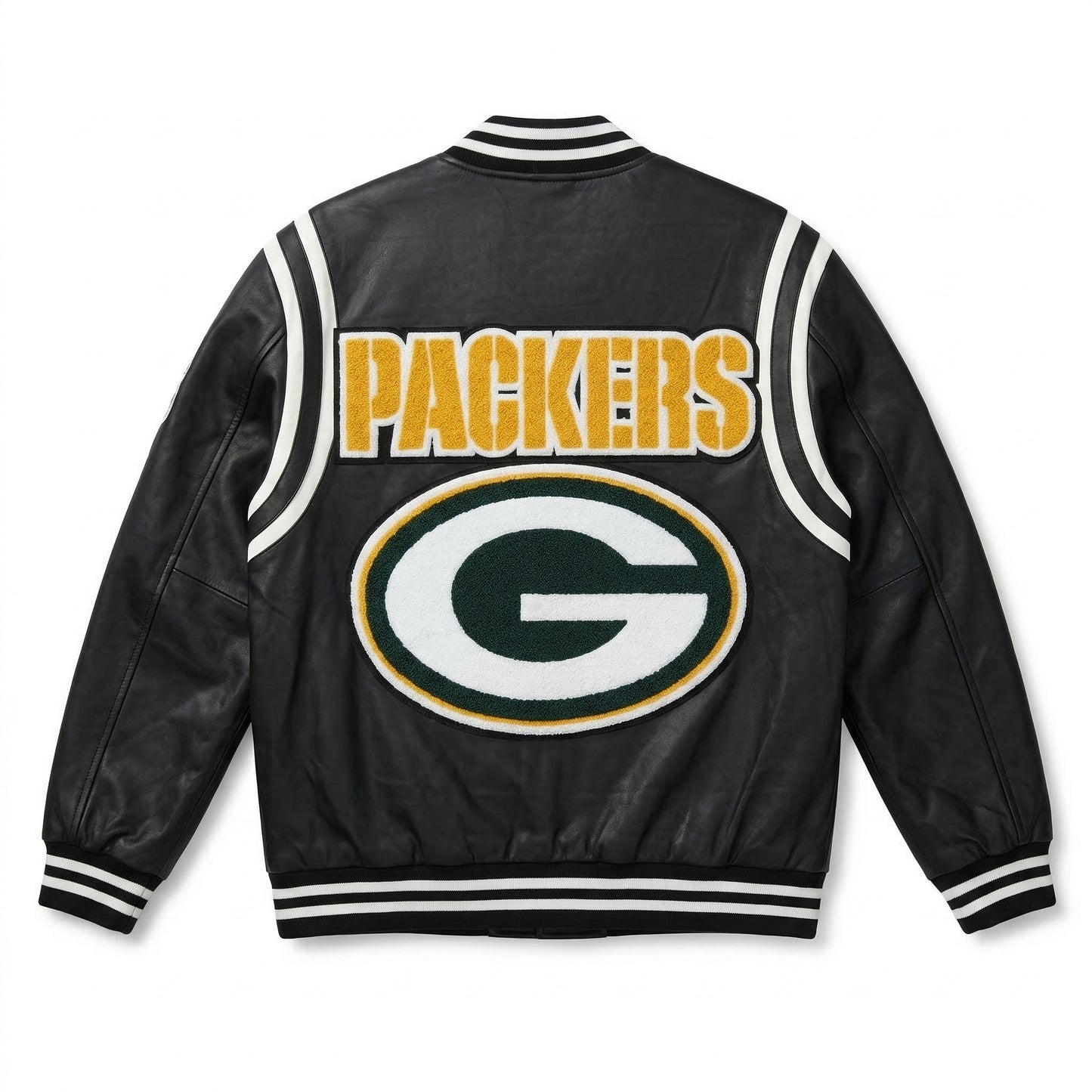 GREEN BAY PACKERS VEGAN LEATHER JACKET Black / White