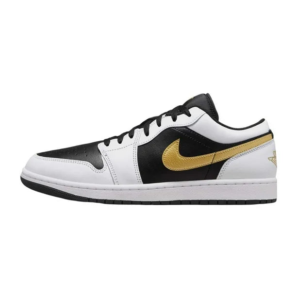 Air Jordan 1 Low White Black Metallic Gold Swoosh