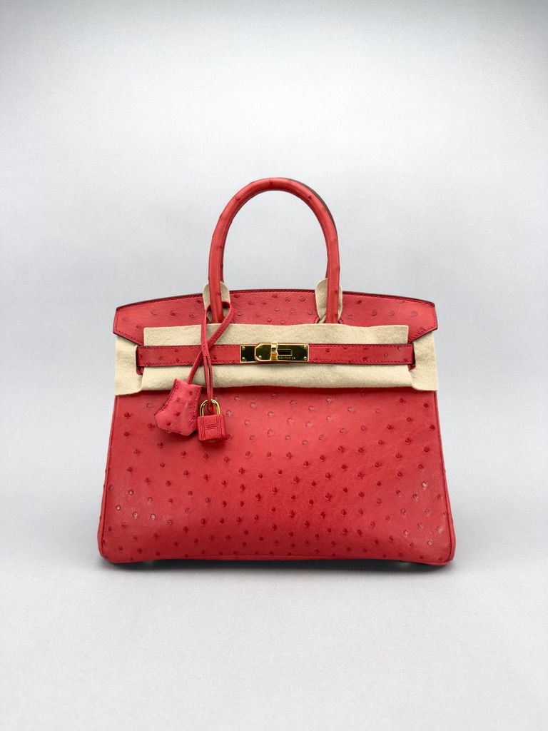 Hermes Birkin 30 Ostrich Bougainvillier Gold Hardware