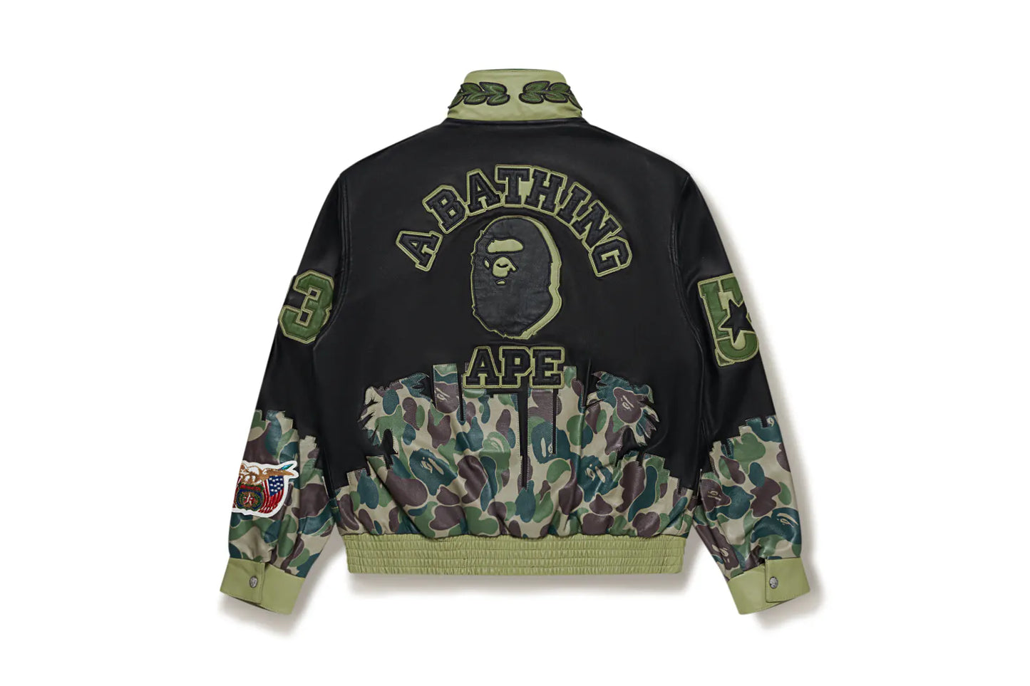BAPE® X JEFF HAMILTON ABC CAMO MULTI LOGO LEATHER JACKET
