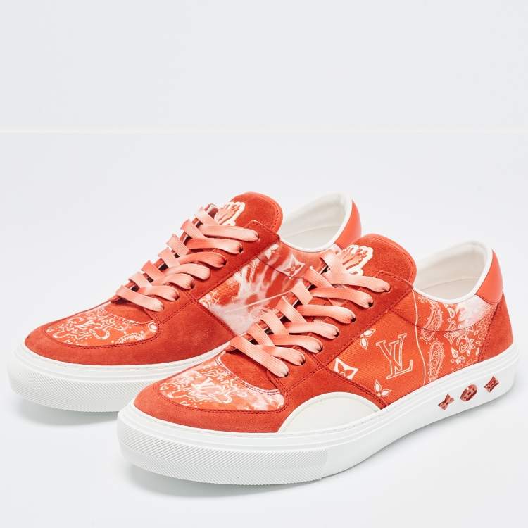 Louis Vuitton Red Monogram Canvas And Suede Ollie Low Top