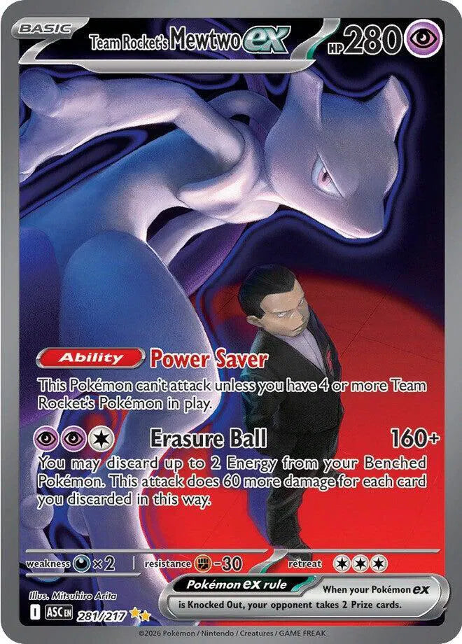 CARTA POKEMON TEAM ROCKET'S MEWTWO EX 281/217