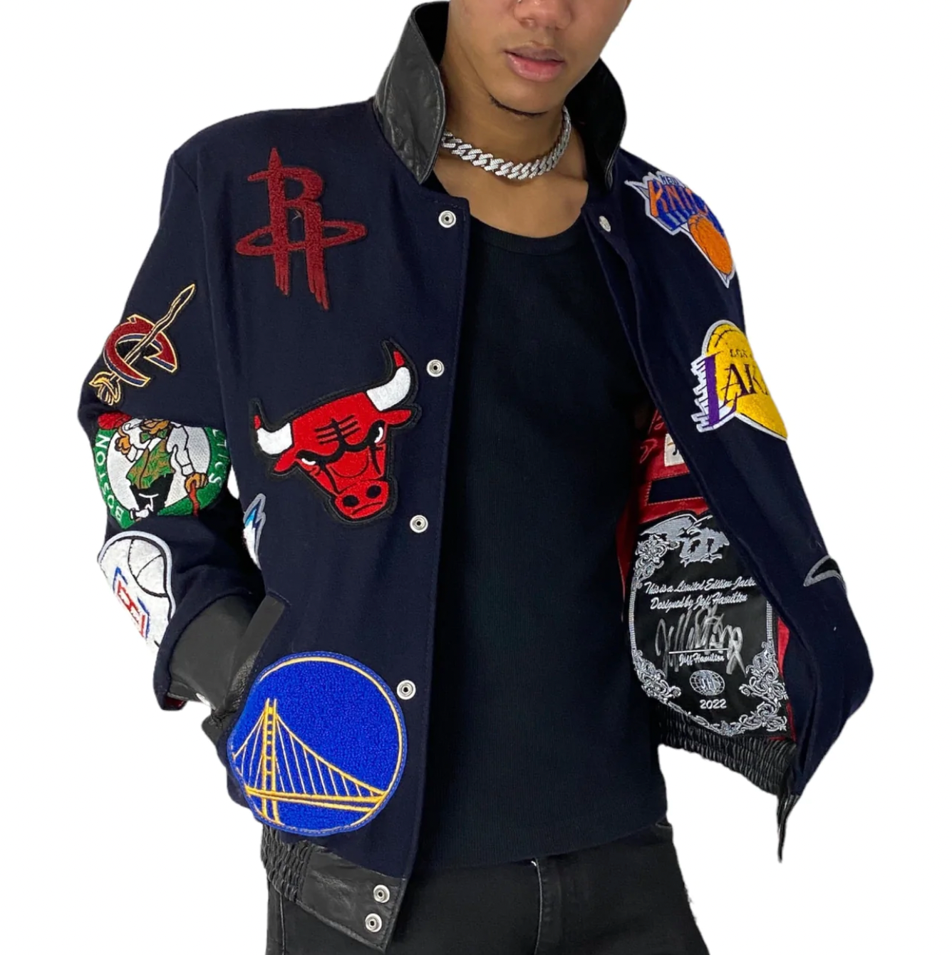 NBA Collage Wool & Leather Jacket Navy