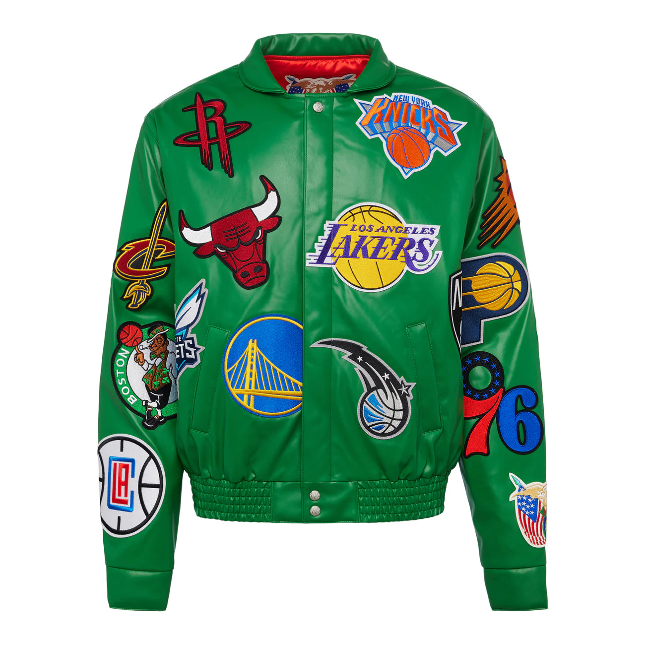 NBA COLLAGE VEGAN LEATHER JACKET GREEN