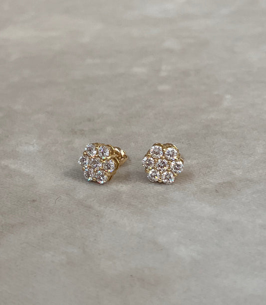 Aretes flor pequeña diamantes oro 14k