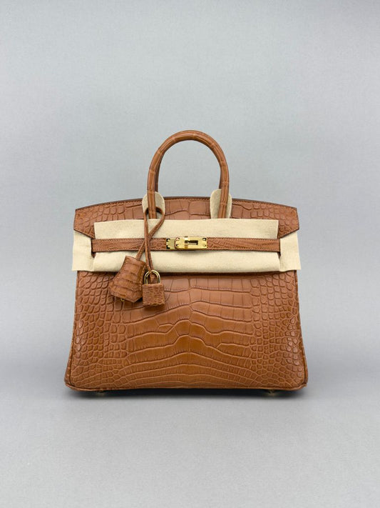 Hermes Birkin 25 Matte Alligator Gold Gold Hardware