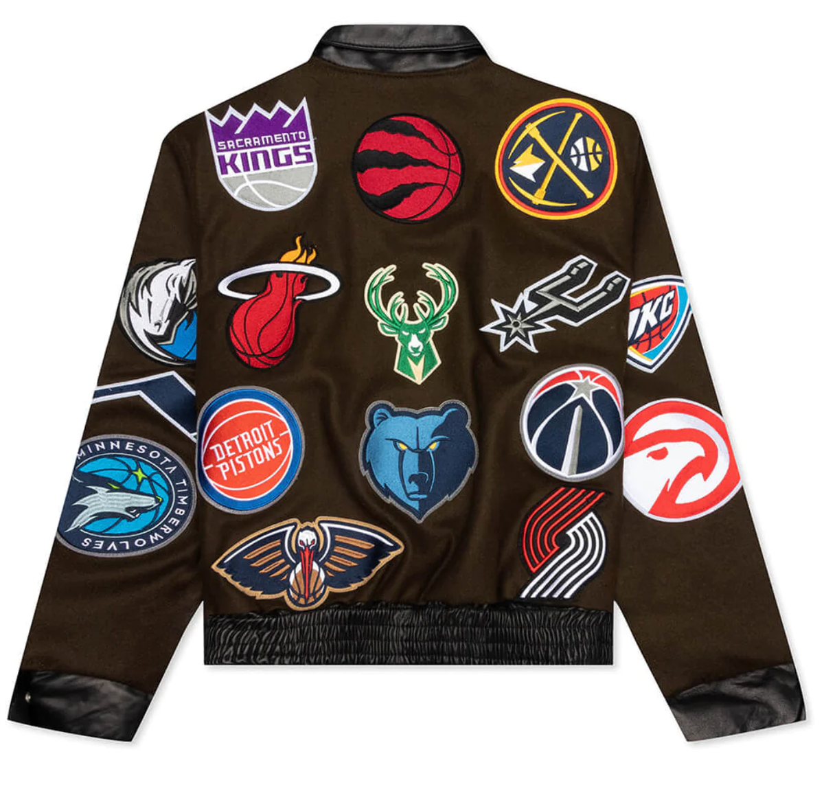 Nba Collab NBA COLLAGE WOOL & LEATHER JACKET Olive – DROP-SHOP