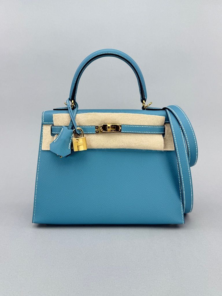 Hermes Kelly 25 Epsom New Blue Jean Palladium Hardware