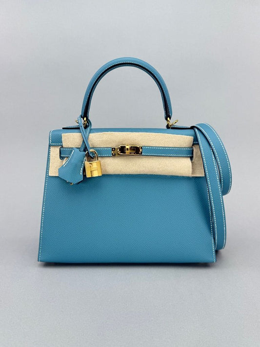 Hermes Kelly 25 Epsom New Blue Jean Palladium Hardware