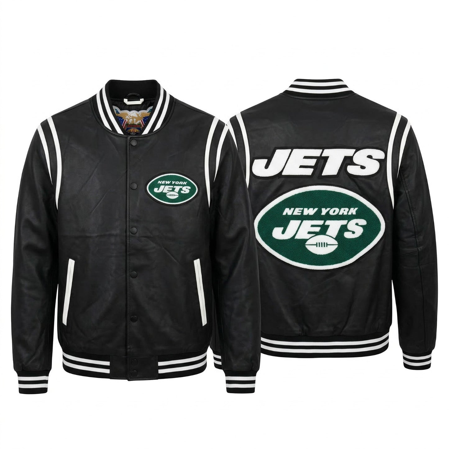 NY JETS VEGAN LEATHER JACKET Black / White