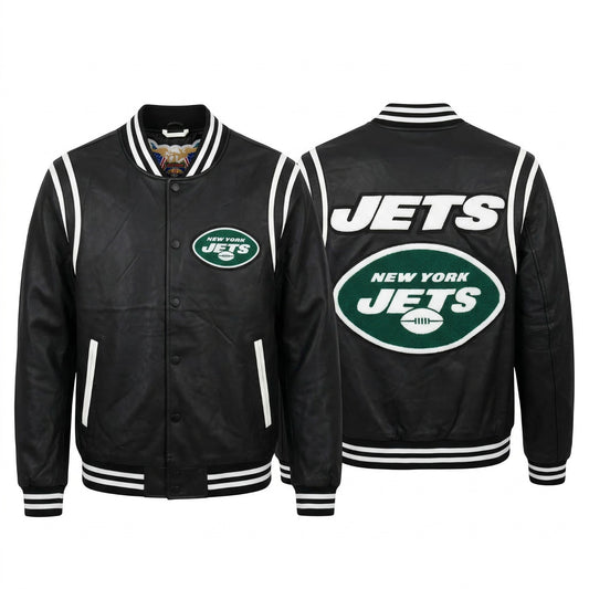 NY JETS VEGAN LEATHER JACKET Black / White