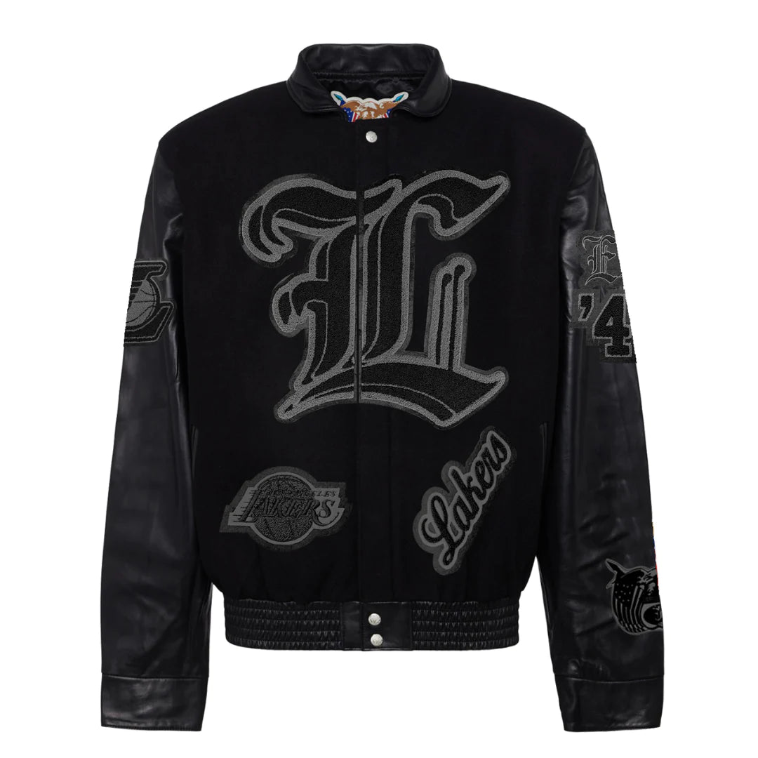 LOS ANGELES LAKERS WOOL & LEATHER JACKET Black on black