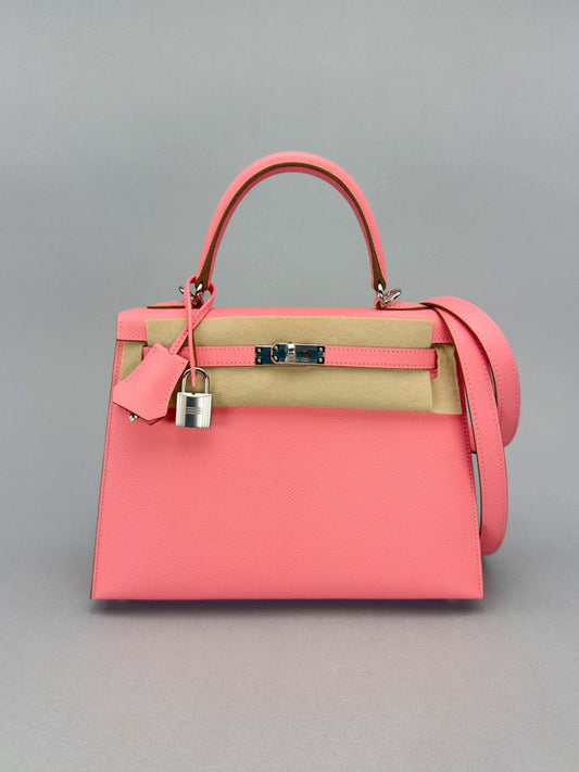 Hermes Kelly 25 Epsom Rose Confetti Palladium Hardware