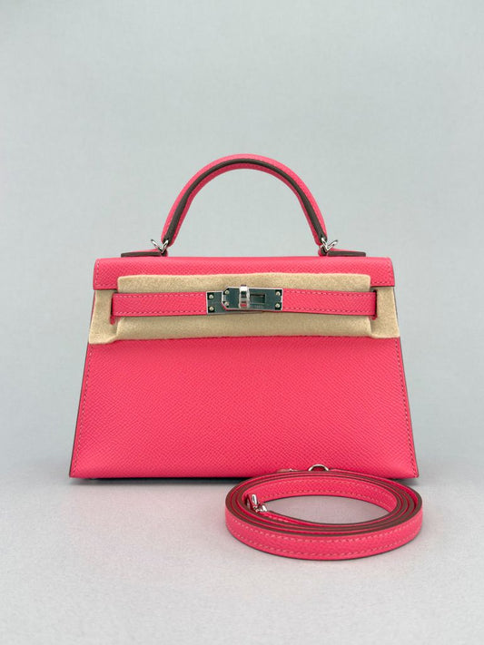 Hermes Mini Kelly 20 Epsom Rose Azalee Palladium Hardware