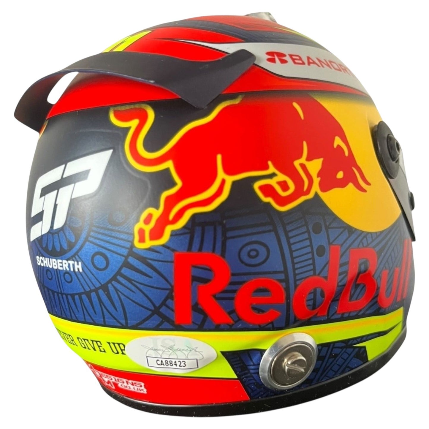 Mini casco 1/2 de Red Bull autografiado por el mexicano Sergio Pérez (Checo)