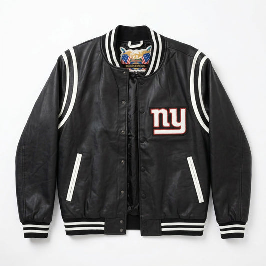 NY GIANTS VEGAN LEATHER JACKET Black / White