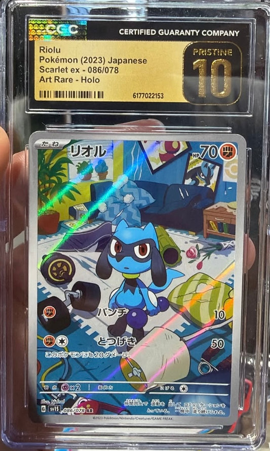CARTA POKEMON Riolu Japanese Scarlet ex 086/078 Art Rare Holo CGC 10