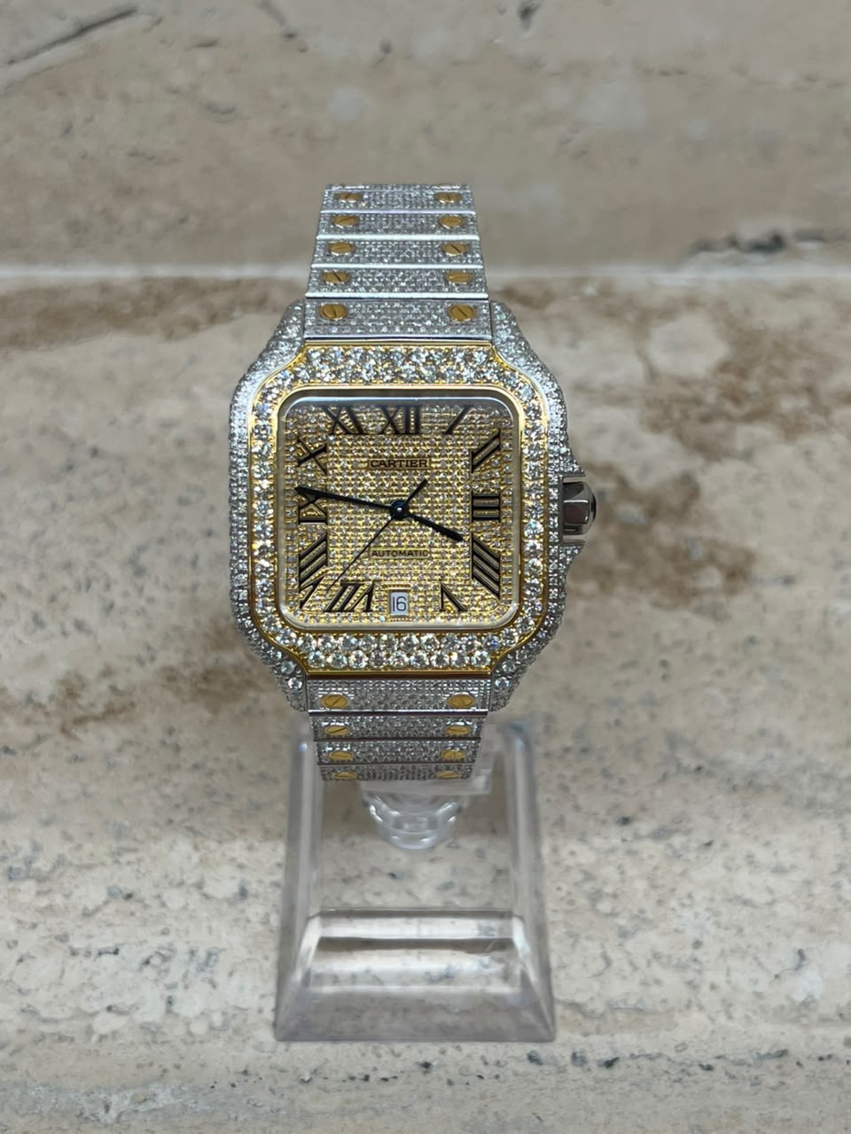 Cartier Santos Full Ice Gold Bid Diamonds Dial Talla L 2026 con caja