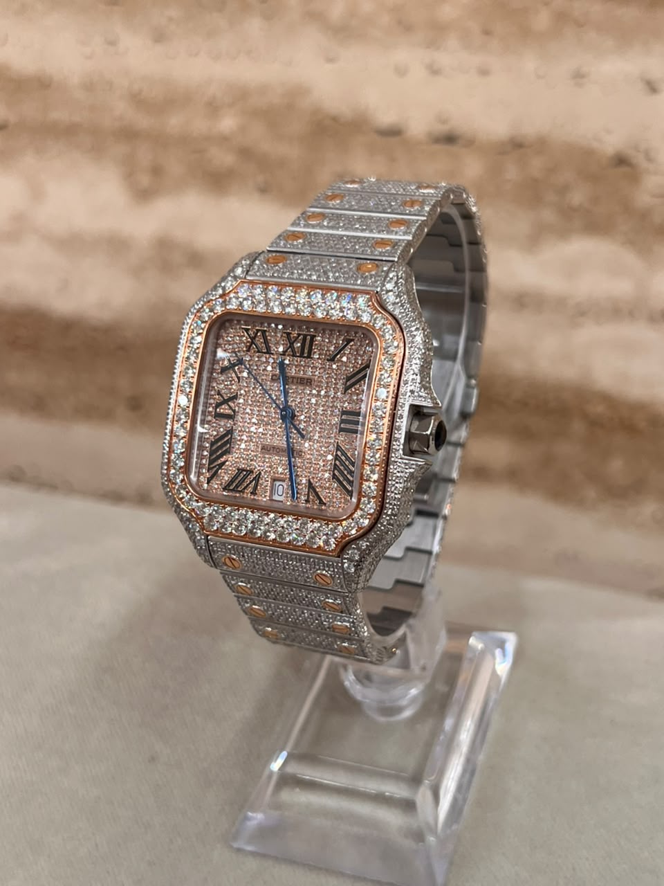 Cartier Santos Full Ice Rose Gold Big Diamond Talla L 2026 con caja y papeles