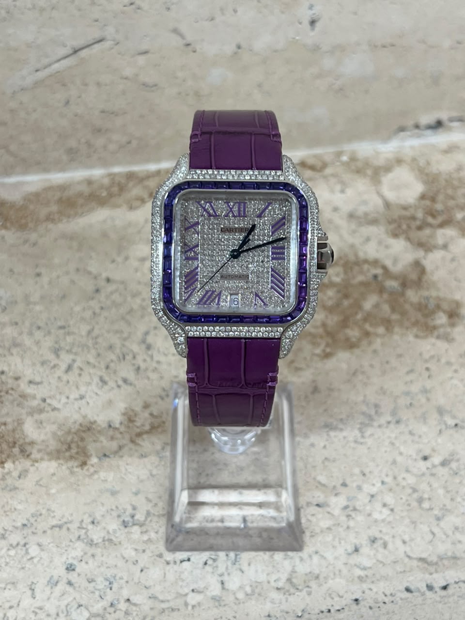 Cartier Santos Full Ice Strap Piel Lila Talla L 2026 con caja y papeles