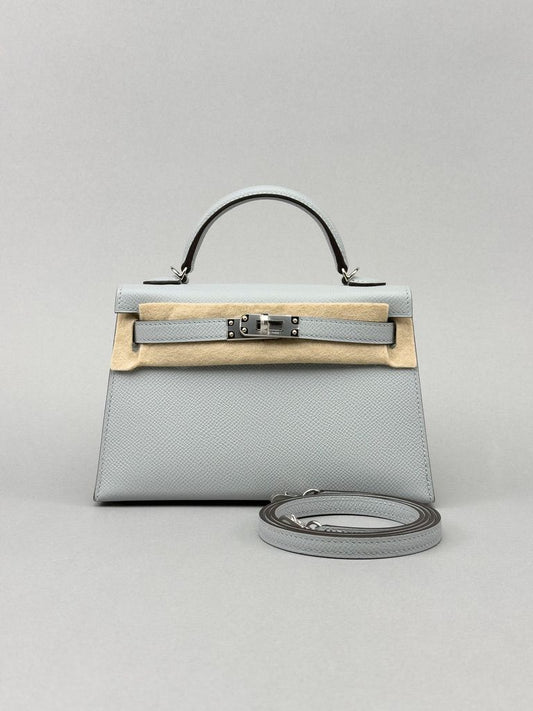 Hermes Mini Kelly 20 Epsom Blue Glacier Palladium Hardware