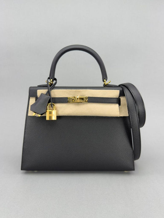 Hermes Kelly 25 Epsom Black Gold Hardware
