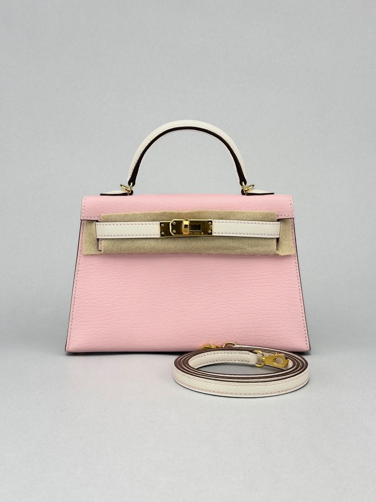 Hermes Mini Kelly 20 HSS Chevre Rose Sakura / Nata Gold Hardware