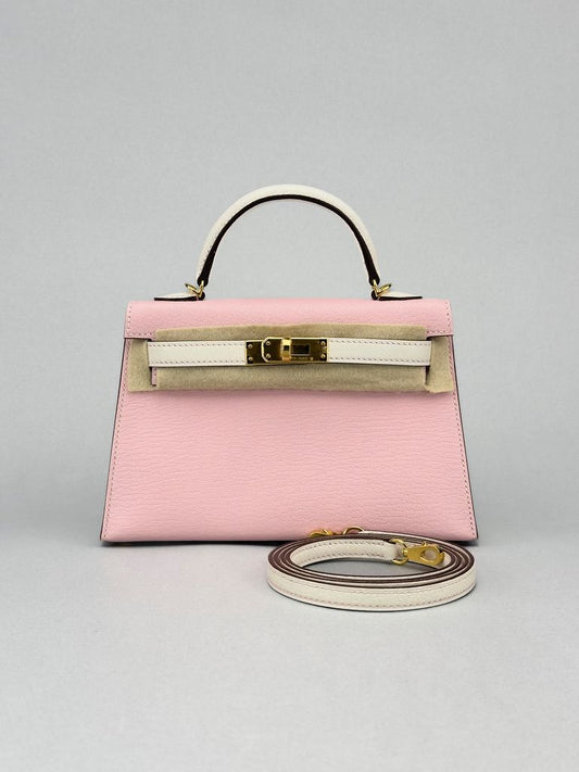 Hermes Mini Kelly 20 HSS Chevre Rose Sakura / Nata Gold Hardware