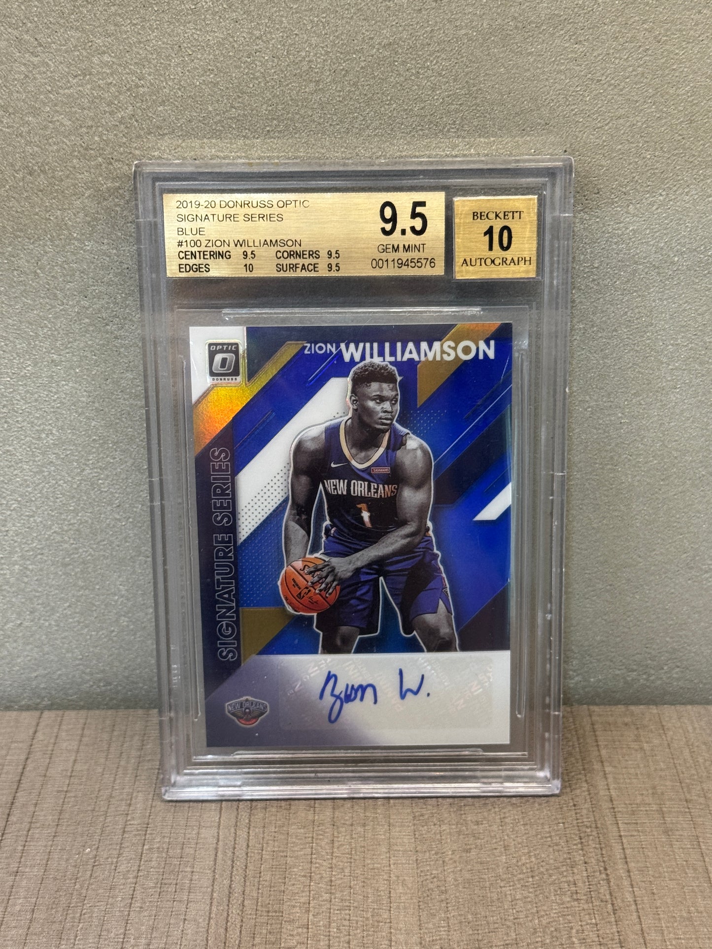 2019-20 DONRUSS OPTIC SIGNATURE SERIES BLUE #100 ZION WILLIAMSON 9.5 GEM MINT BECKETT 10 AUTOGRAPH