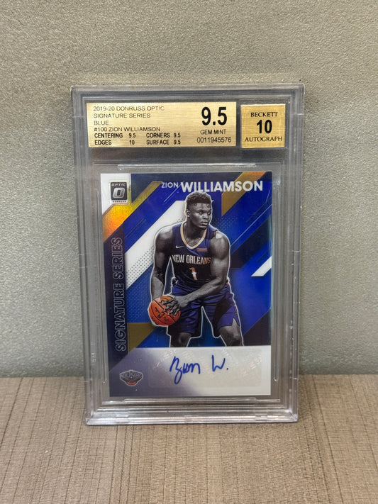 2019-20 DONRUSS OPTIC SIGNATURE SERIES BLUE #100 ZION WILLIAMSON 9.5 GEM MINT BECKETT 10 AUTOGRAPH