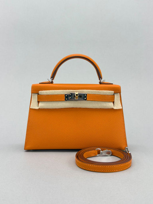 Hermes Mini Kelly 20 Epsom Orange Electrum Gold & Silver Hardware